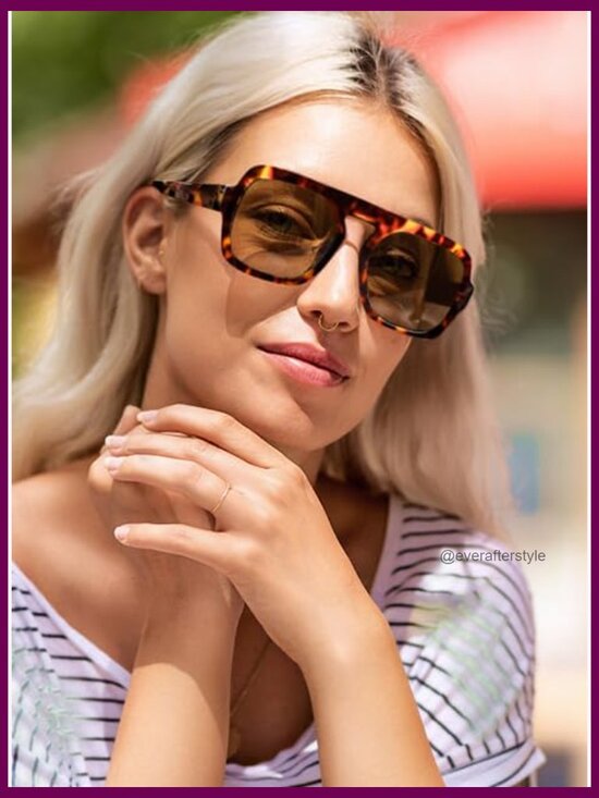 Retro Square Aviator Sunglasses Plastic Frame UV Protected